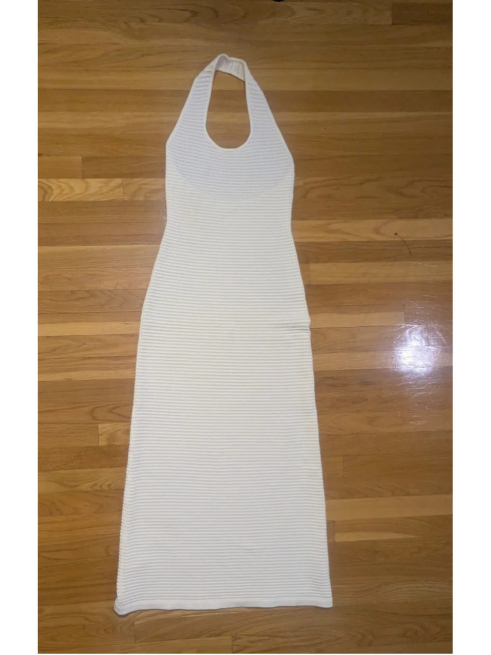 COMMENSE Semi-Sheer Knit Backless Dress Ivory White Halter Neck Maxi Medium - Picture 6 of 13